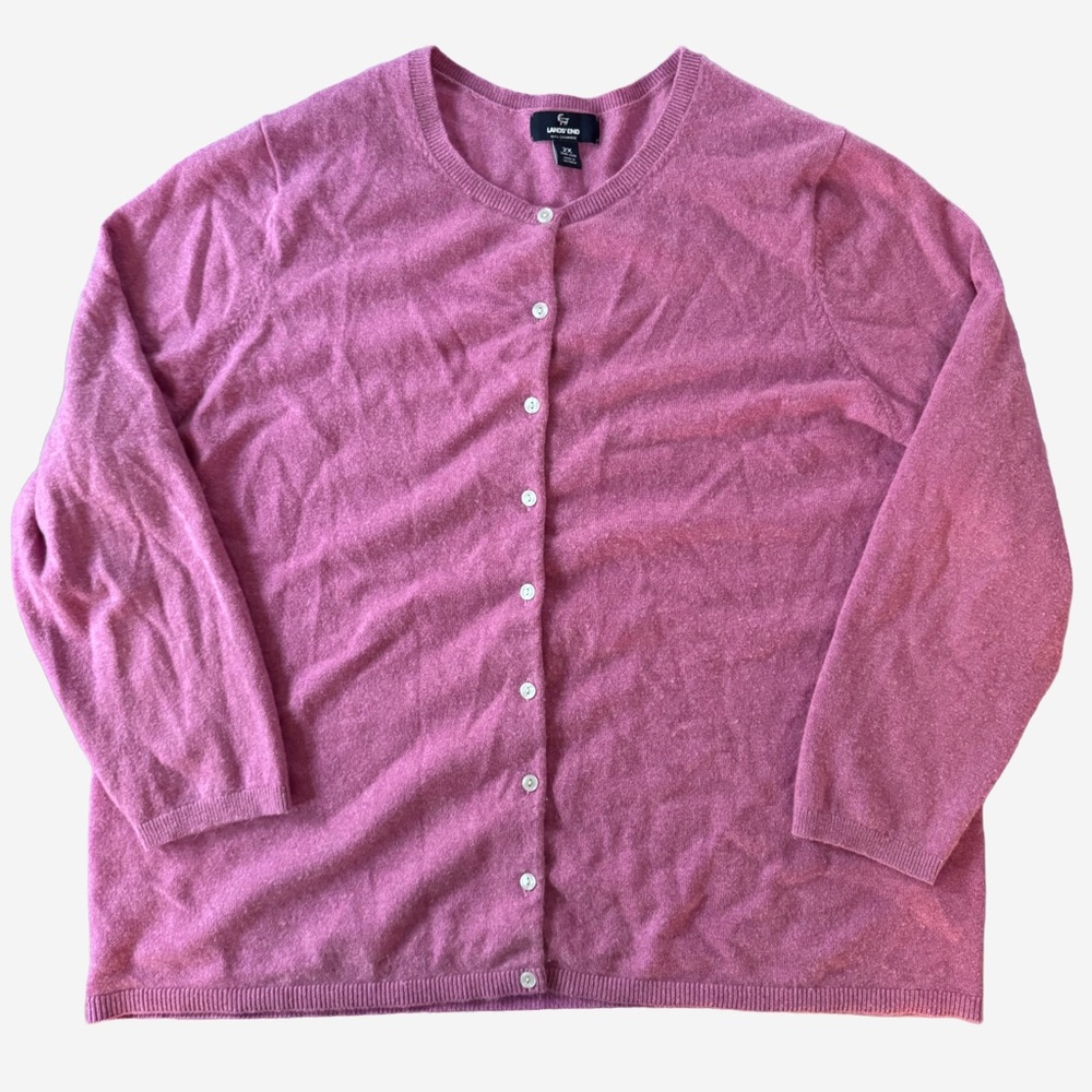 Lands’ End Pink 100% Cashmere Cardigan – Plus Size 2X